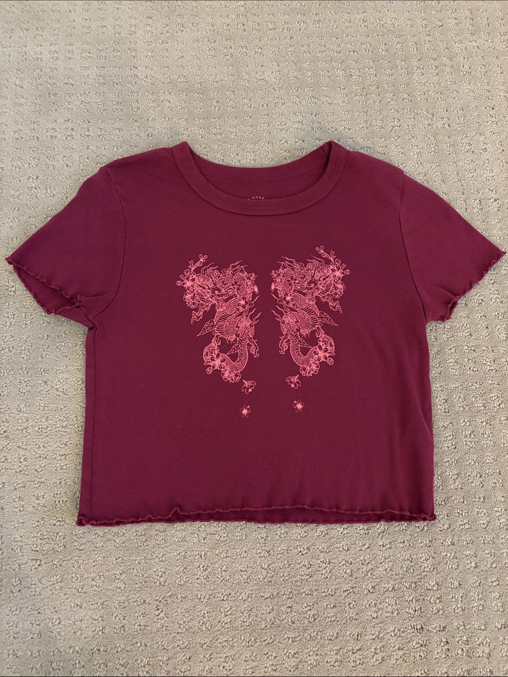 PacSun Los Angeles Purple/Pink Crop Tee With Pink Dragon Graphic Women’s Size S